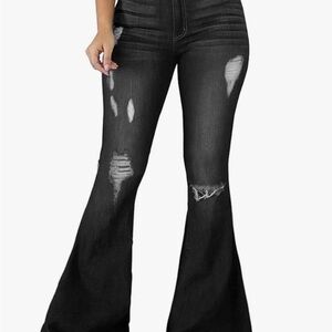 Distressed Black Flare Jeans